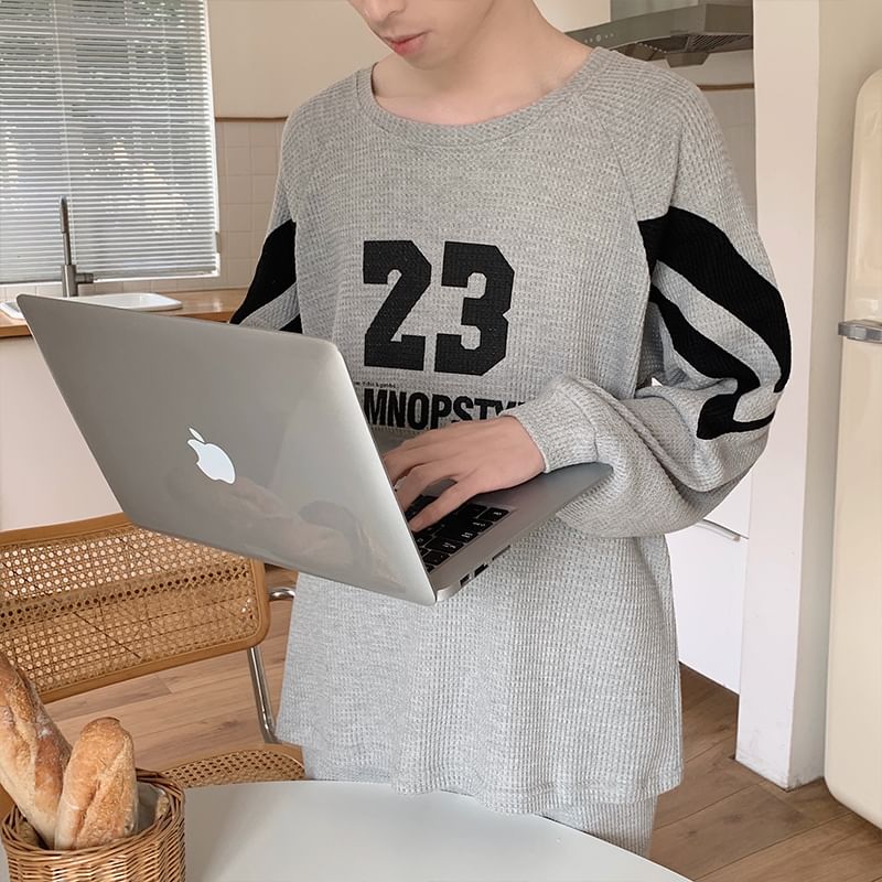 Siensien - Bijpassende pyjamaset voor koppels: top met lange mouwen en nummering + broek
