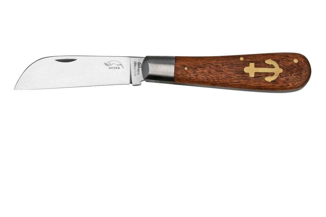 Otter Anchor Knife 173 R Large Stainless, Sapeli, Brass Anchor, zakmes