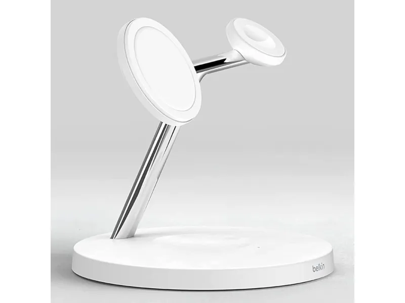 Belkin BoostCharge Pro - Trådløs opladningsstander - med MagSafe   AC-strømadapter - 15 Watt - Fast Charge - hvid - for Apple AirPods; AirPods Pro; iPhone 12, 13; Watch Series 4, Series 5, Series 6, Series 7