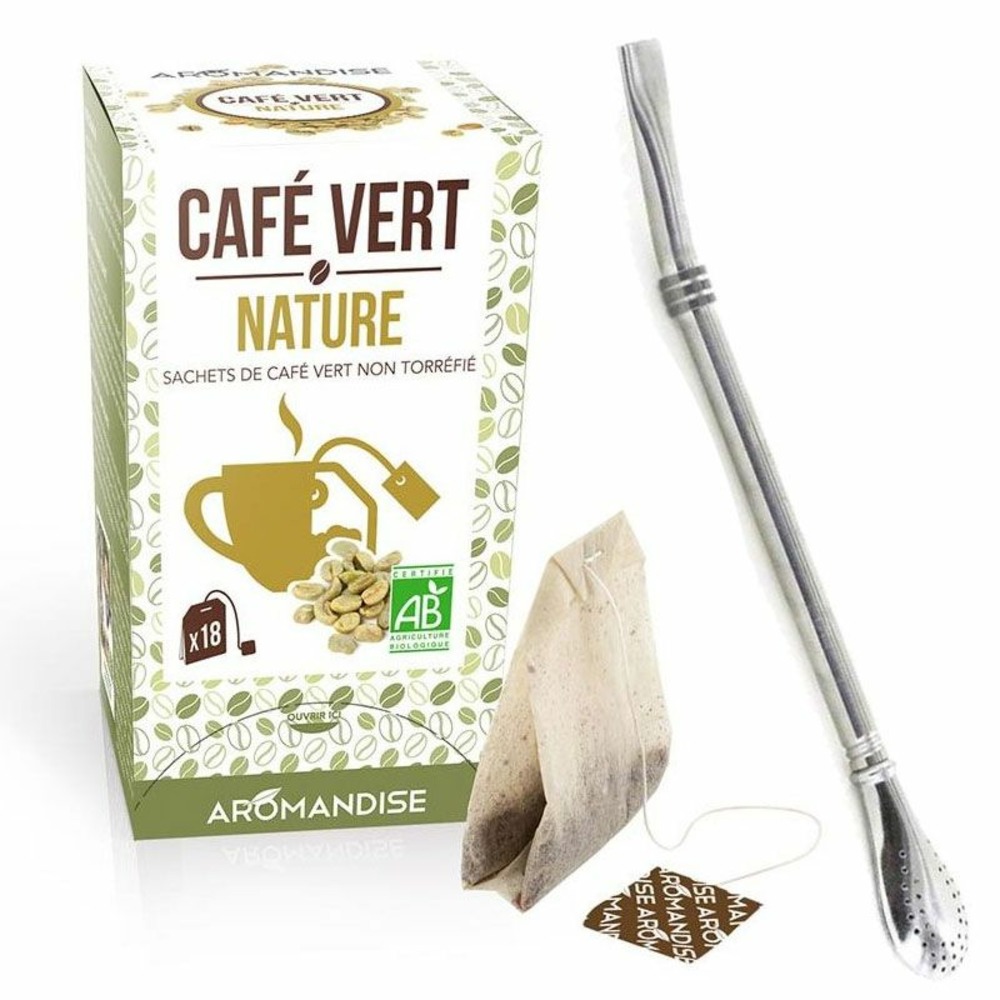 Café vert nature 18 sachets + paille inox avec filtre