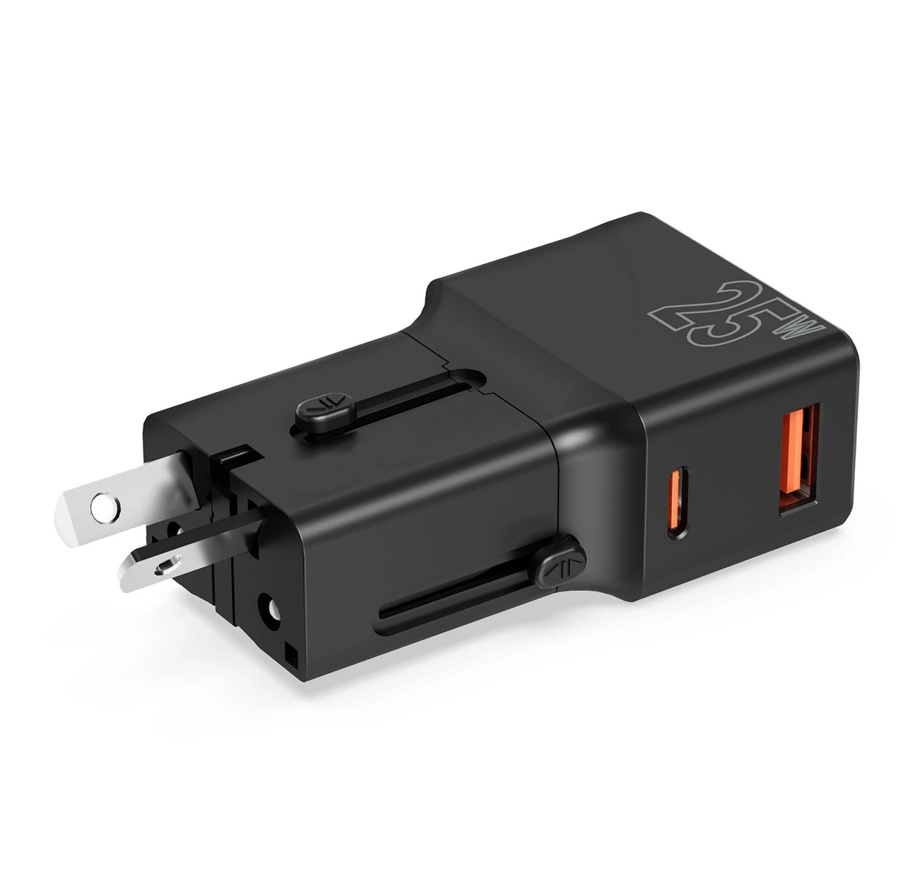 (25W) USB C / USB A  Ladegerät Netzteil World Travel Adapter EU / UK / USA / Japan / Australien / China (TAD25-2P-BLK) - Schwarz