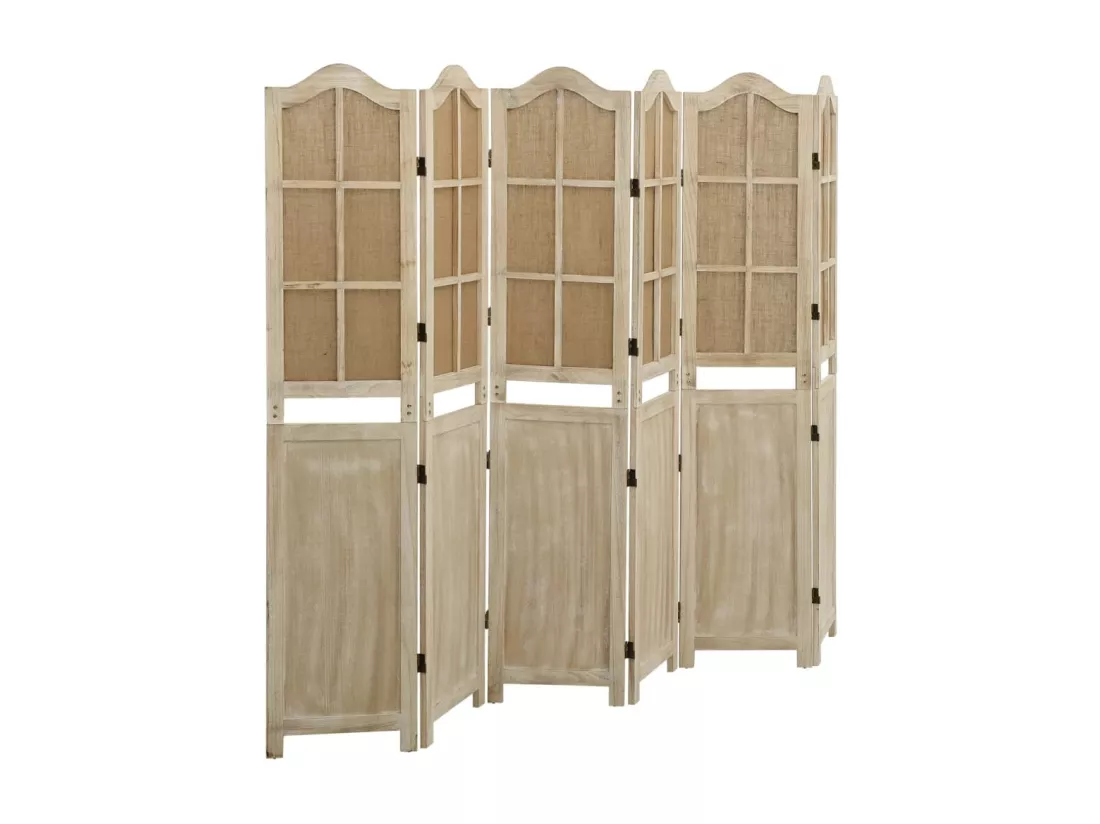 Cloison de séparation 6 panneaux Marron 214x165 cm Tissu