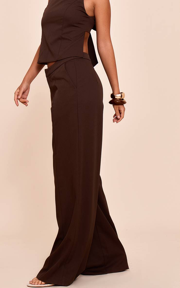 Marron Foncé Pantalon Large À Pinces Tissé