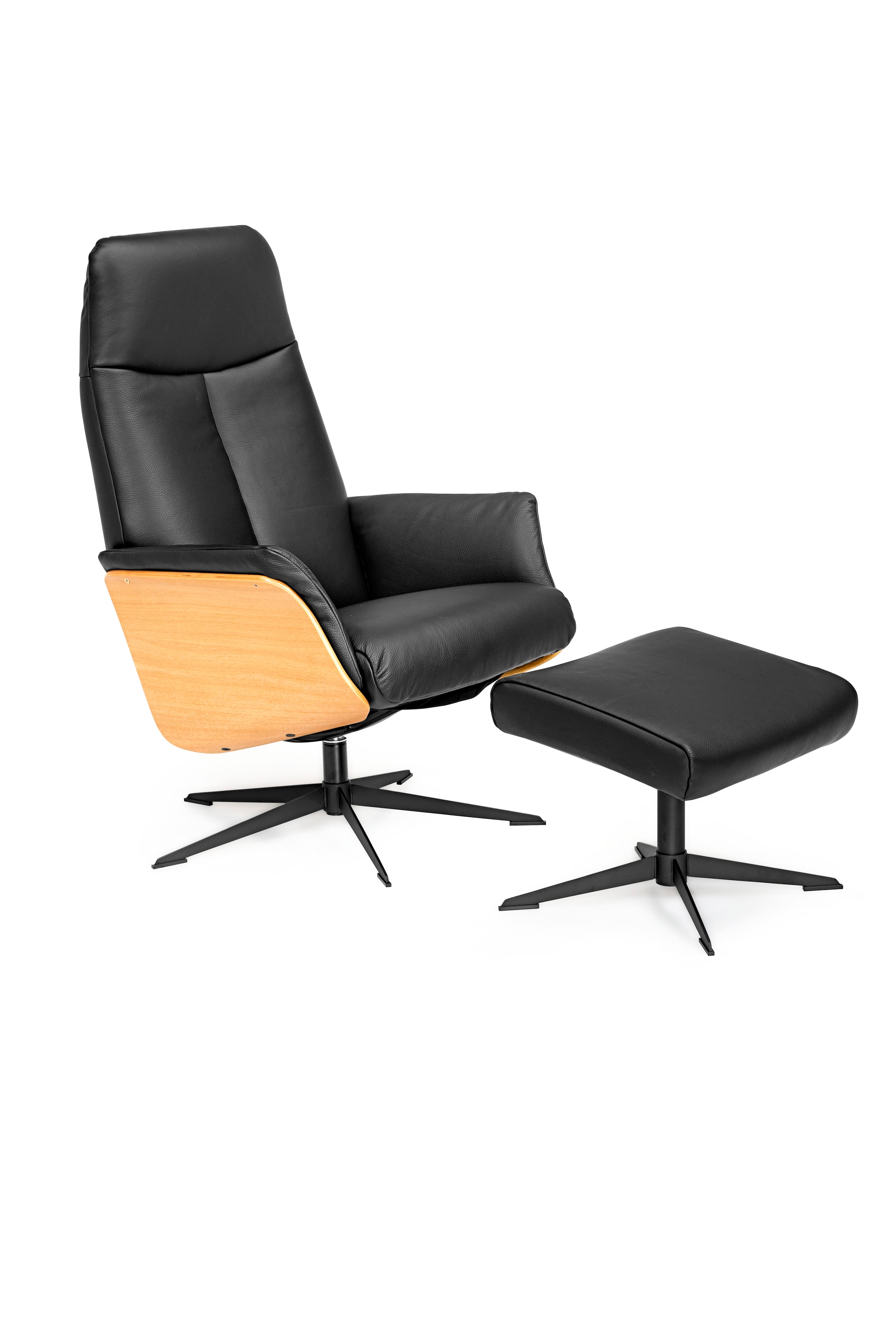 CASAVANTI Ledersessel mit Hocker SOLEDA 2-teilig schwarz /Eiche