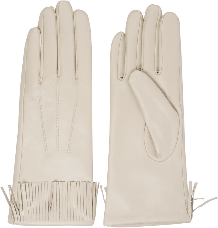 Lovelies PORDENONE - LEATHER GLOVES W/ FRINGES AND CASHMERE LINING Cream