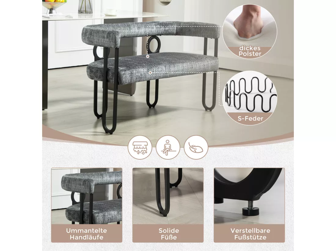Haobosic - Canapé Double Moderne en Tissu Chenille Gris, Design Dossier Arrondi, Cadre Métallique Solide, 250 kg Capacité, Élégant et Confortable
