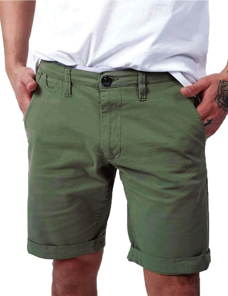 RECYCLED ART WORLD SHORT CHINO STRETCH MILITARY GREEN
