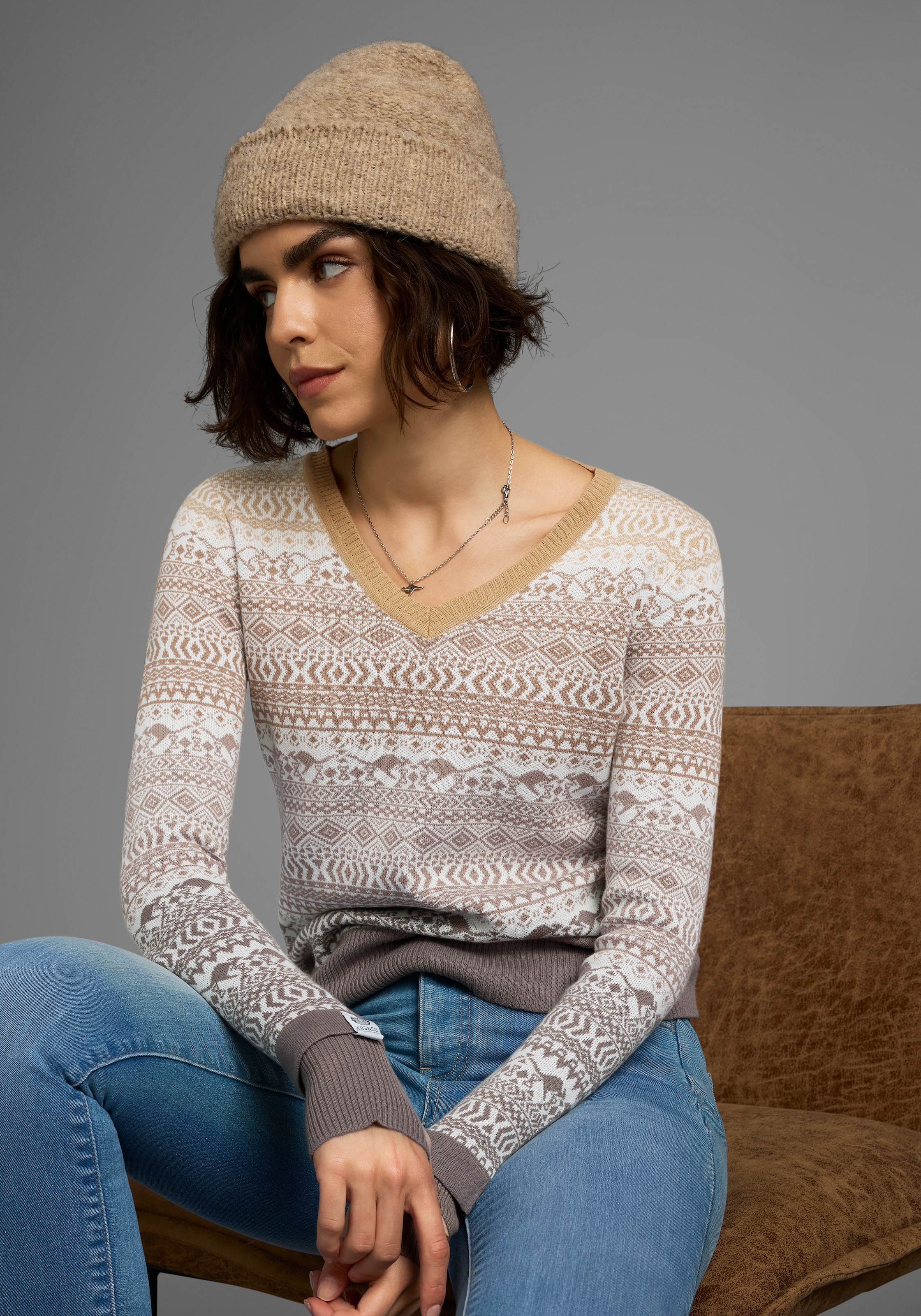KangaROOS Jacquardpullover , im Norweger-Muster mit kleinen Kängurus