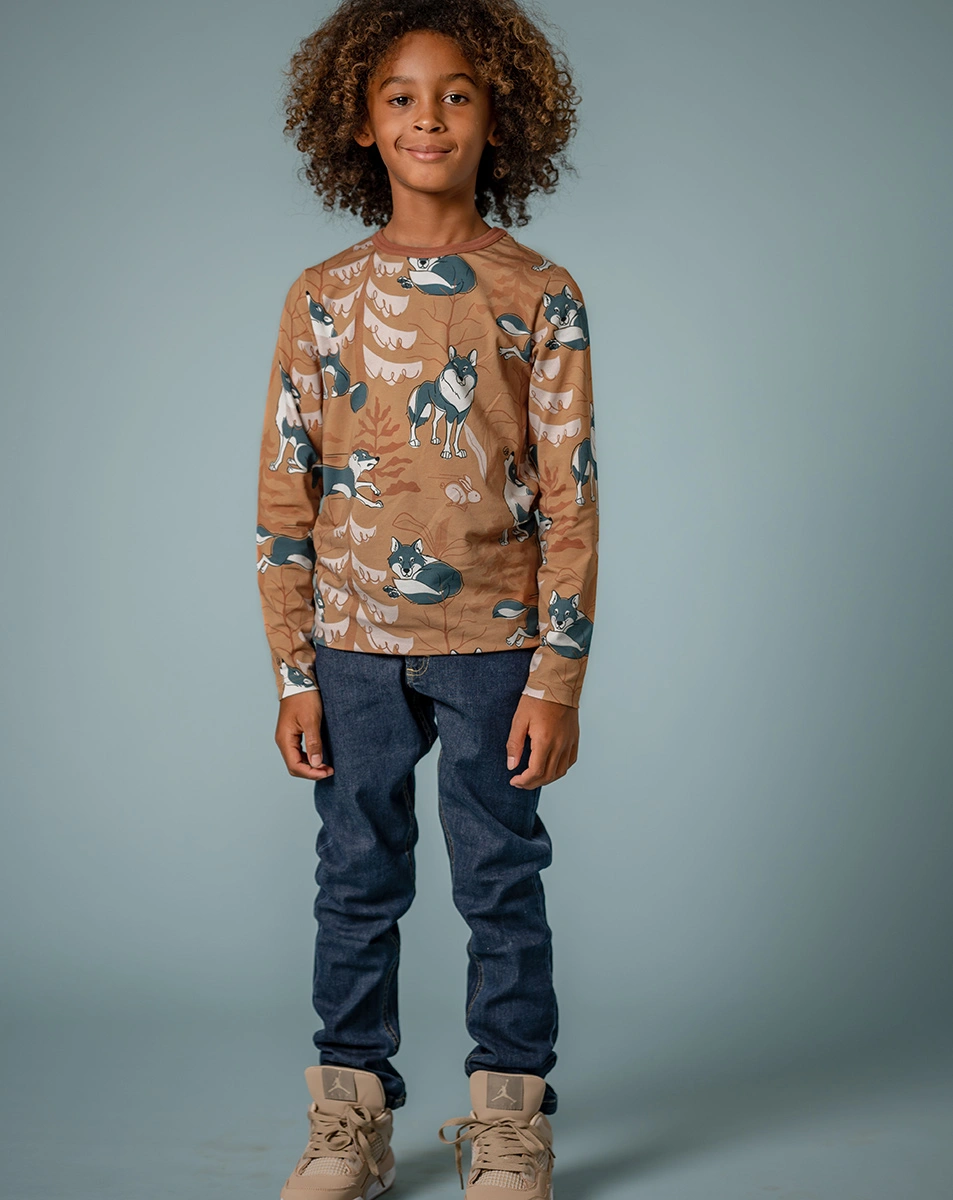 Langarmshirt PLAYFUL WOLF in braun