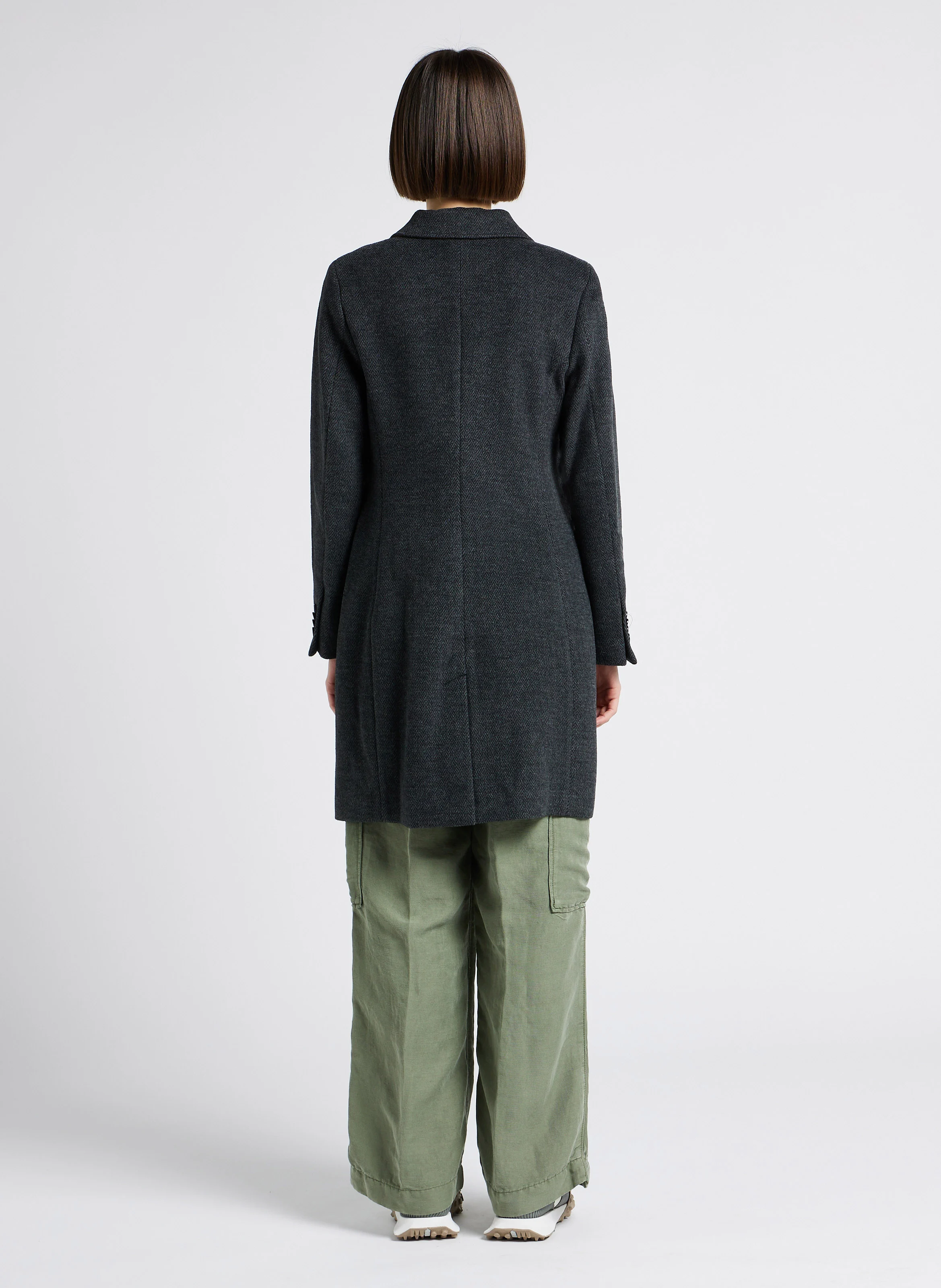 Manteau droit col tailleur en coton mélangé| Gris