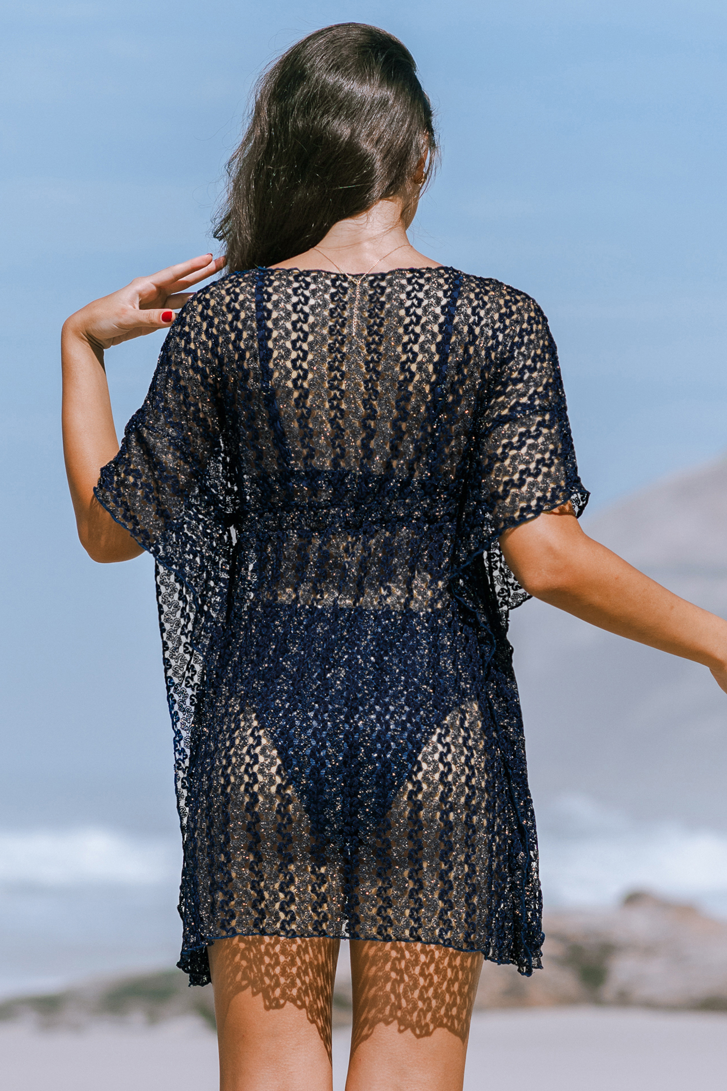 Kimono cover up avec col plongeant et taille à nouer