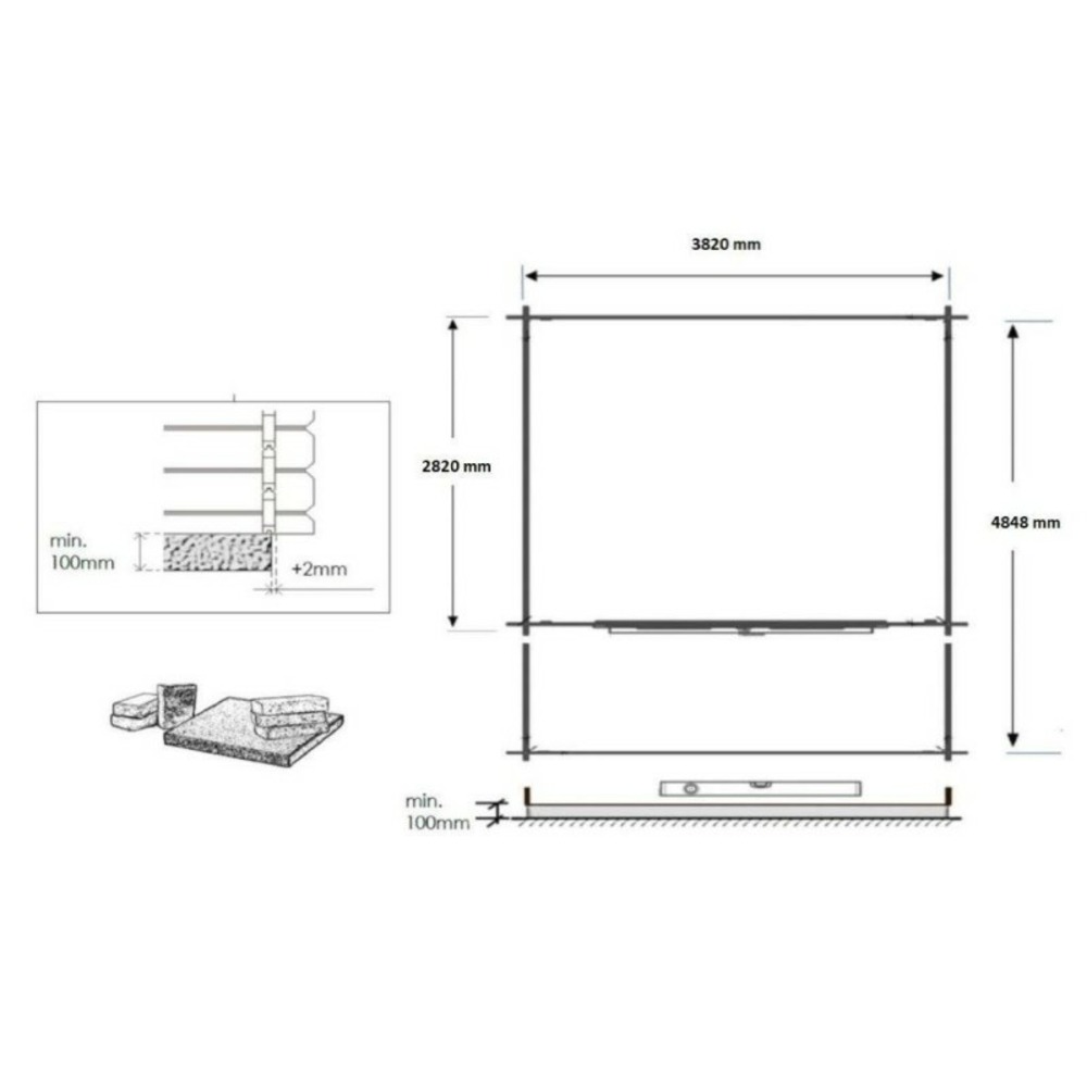 Abri de jardin en bois - 4x3 m - 24 m2 + terrasse avec balustrade et avant-toit en bois