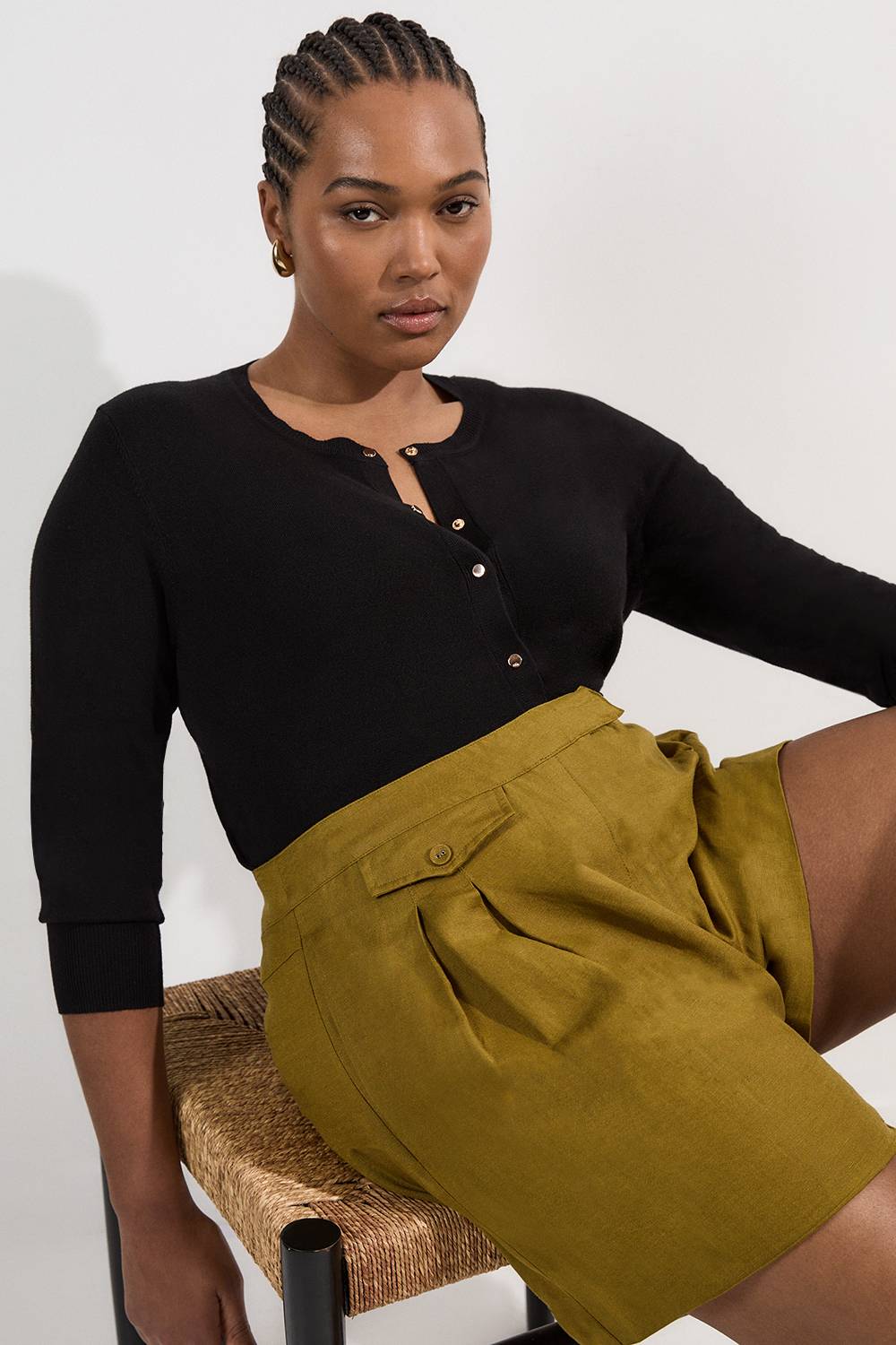 KarenMillen Cardigan Tricoté Grande Taille Mélange Viscose à Boutons-Pression