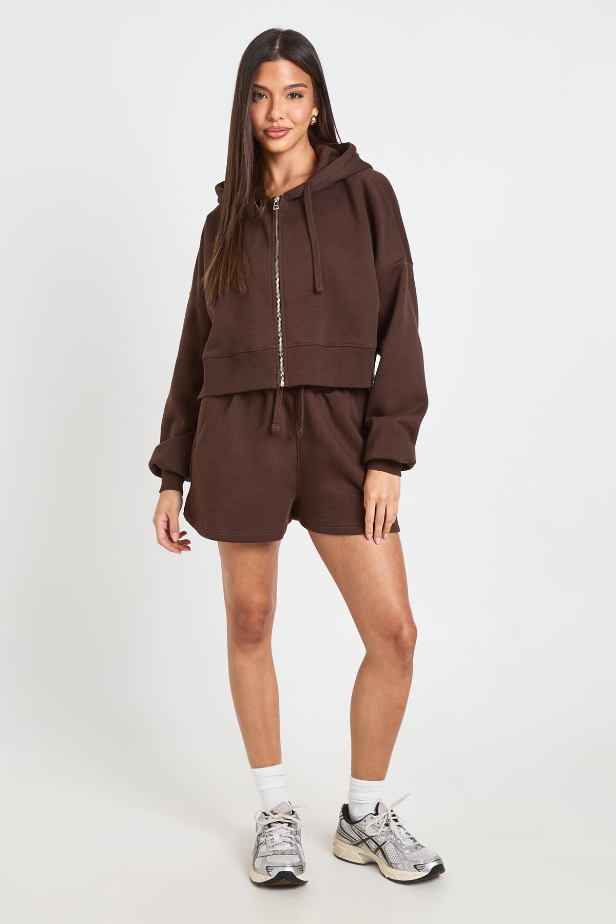 boohoo Ensemble Survêtement 3 Pièces Crop Top Ourlet Profond Et Short À Casynthétiqueche