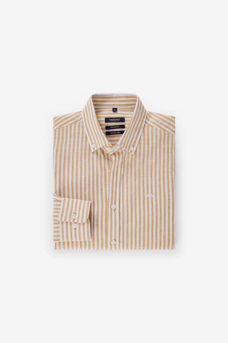 CAMISA ÀS RISCAS EM ALGODÃO E LINHO