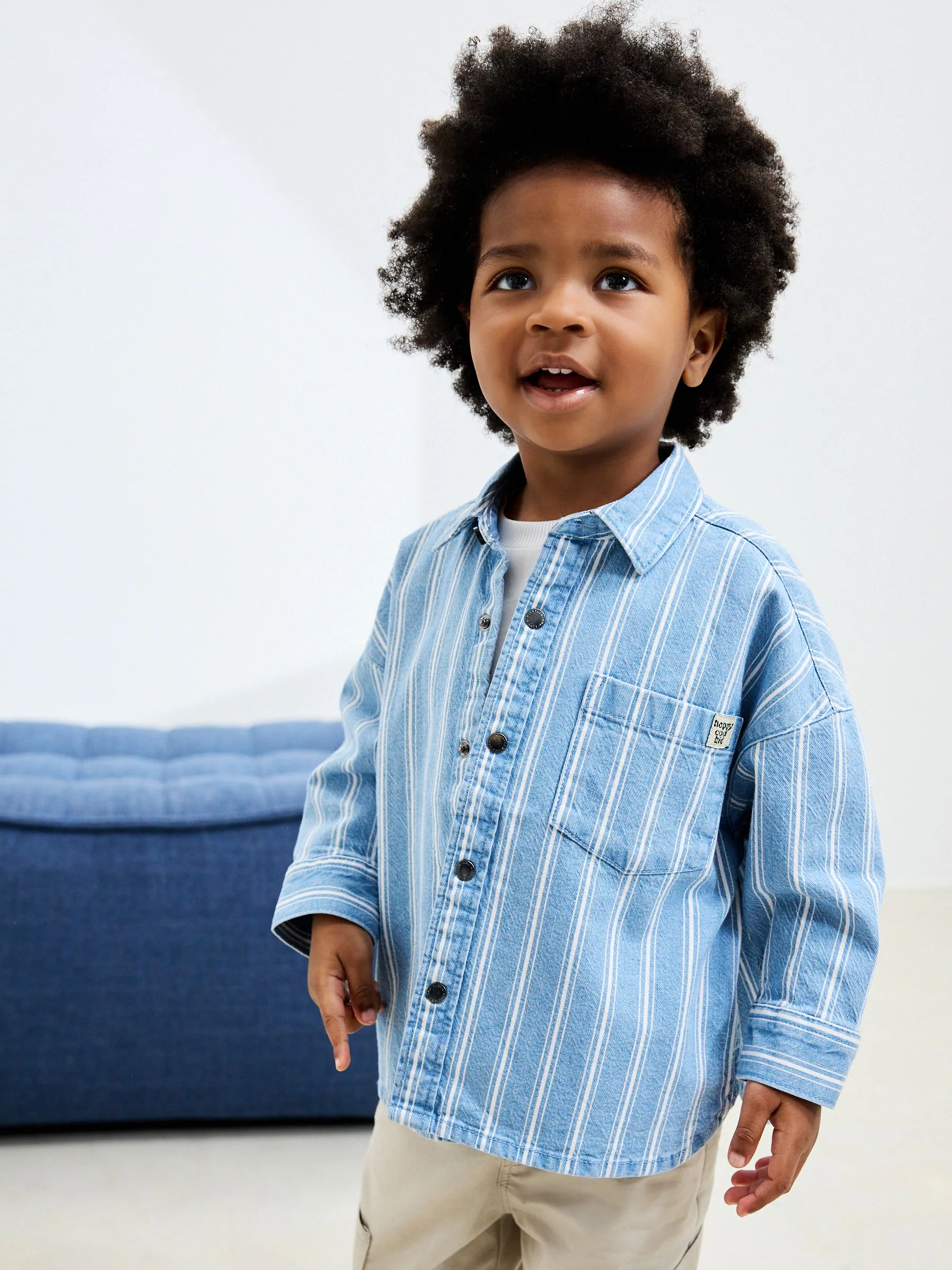Blauw gestreept - Denim overhemd met lange mouwen (3 mnd - 7 jr)