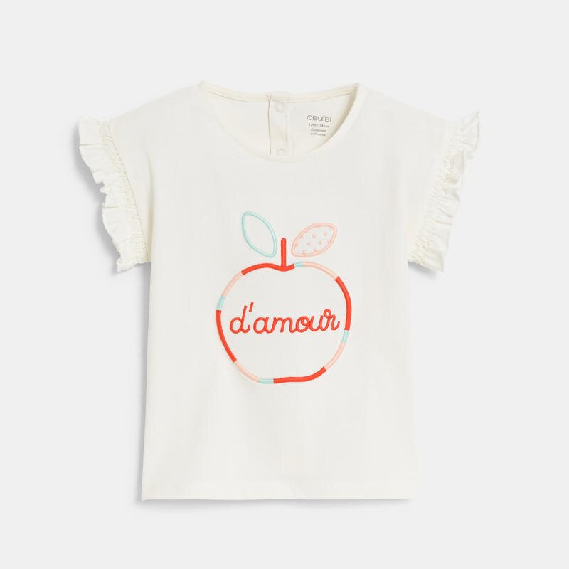 T-shirt brodé pomme d'amour blanc bébé fille Blanc
