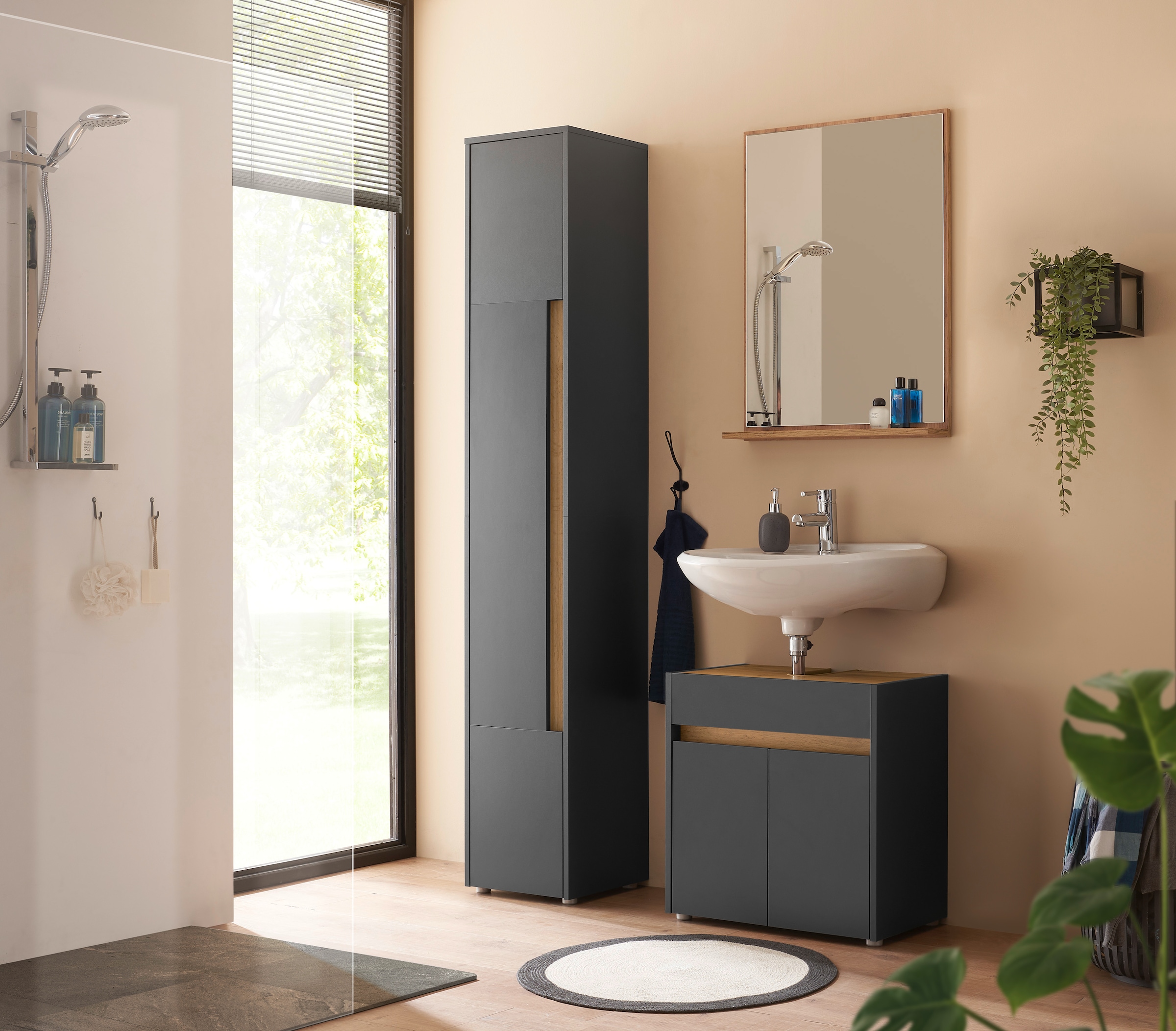 INOSIGN Midischrank »CITY/GIRON, Badschrank mit Griffmulde, Hochschrank in zeitlosem Design« in den Farben Weiss und Anthrazit verfügbar, viel Stauraum