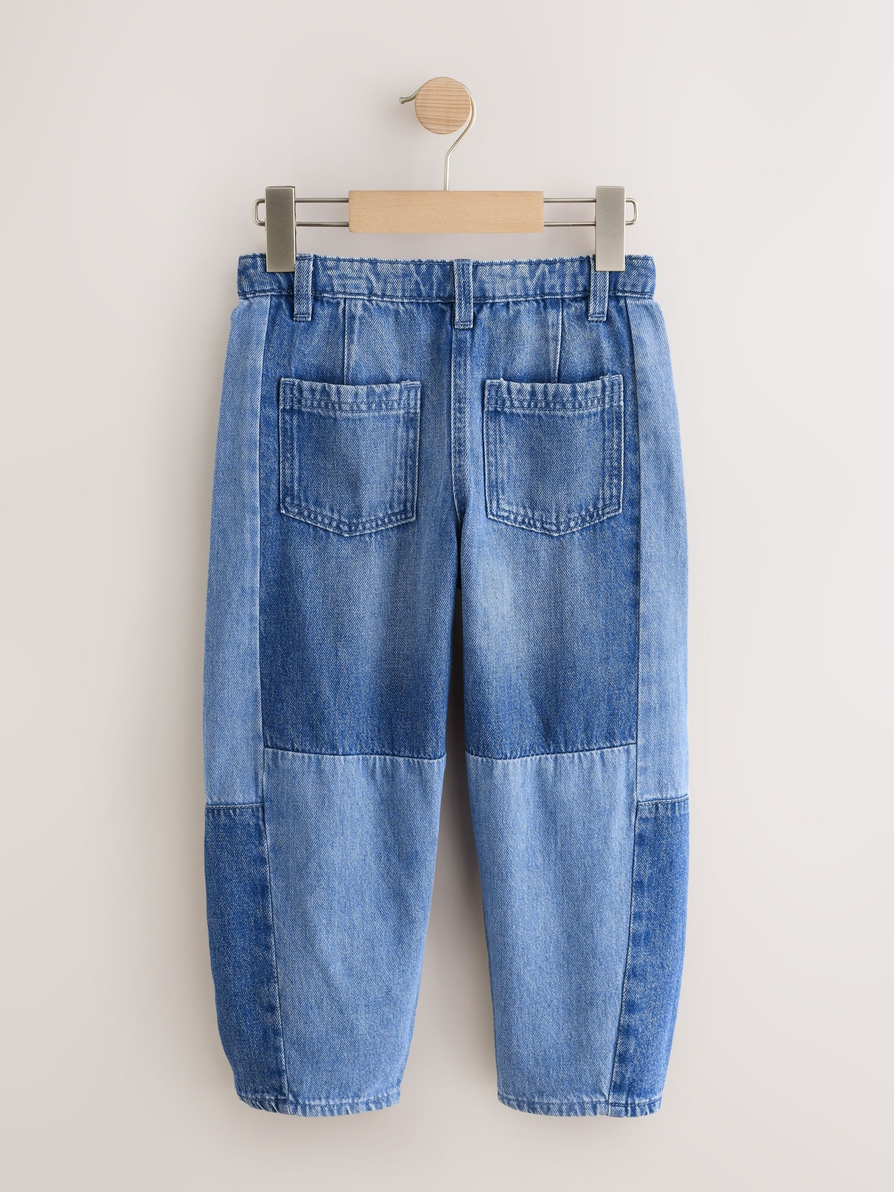 Middenblauw denim - Barrel jeans met patches (3-16jaar)
