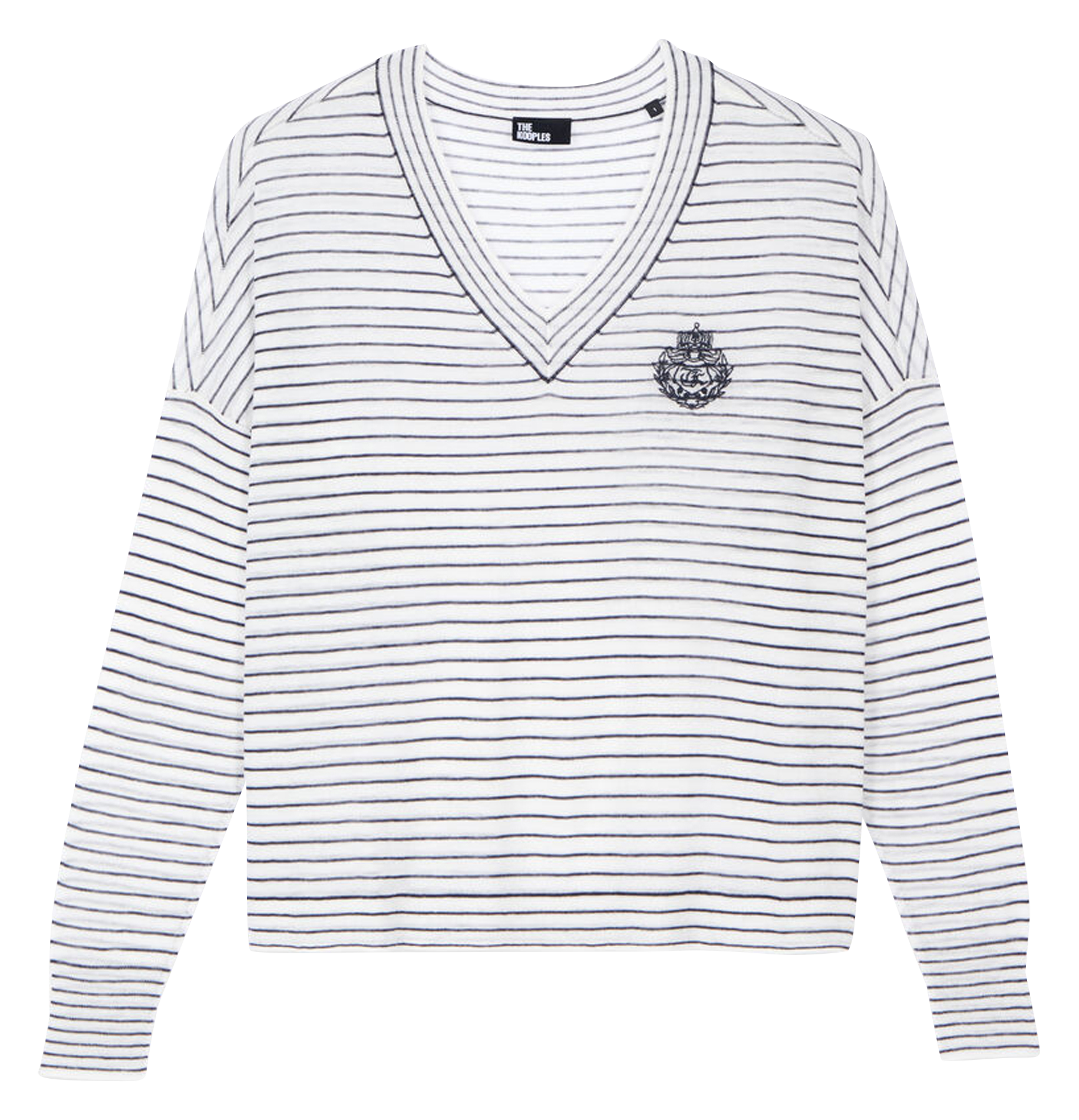Pull ample rayé en laine et cachemire | Blanc