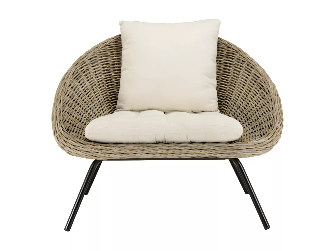 KALLY - Fauteuil lounge en kubu coussin d'assise blanc pieds métal noir