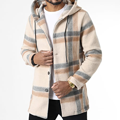 Manteau Capuche A Carreaux UY902 Beige