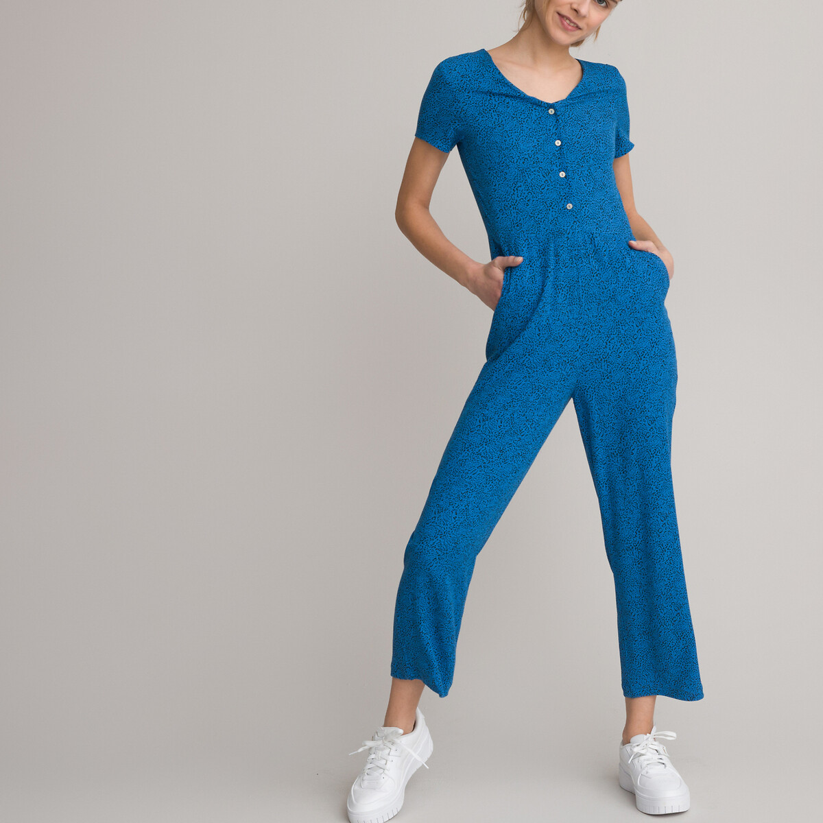 COLEÇÕES LA REDOUTE<br>Macacão solto e estampado, com um belo decote nas costas