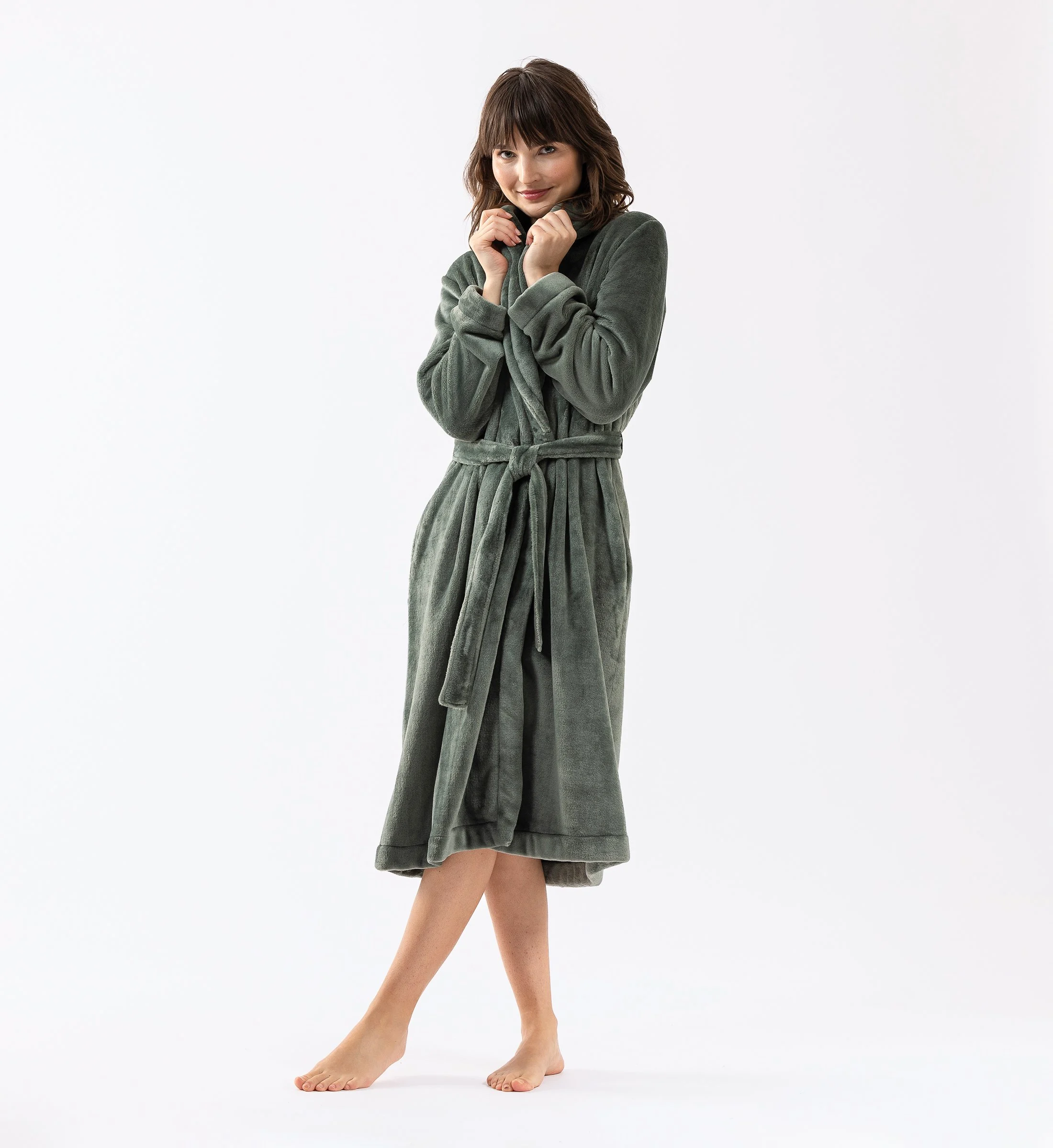 ESSENTIEL H61B - Peignoir en peluche flanelle | Vert