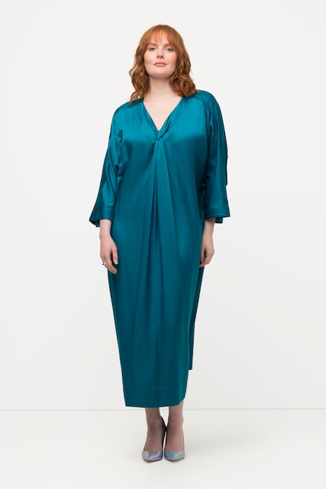 Midikleid, Satin, V-Ausschnitt, Halbarm, Taschen