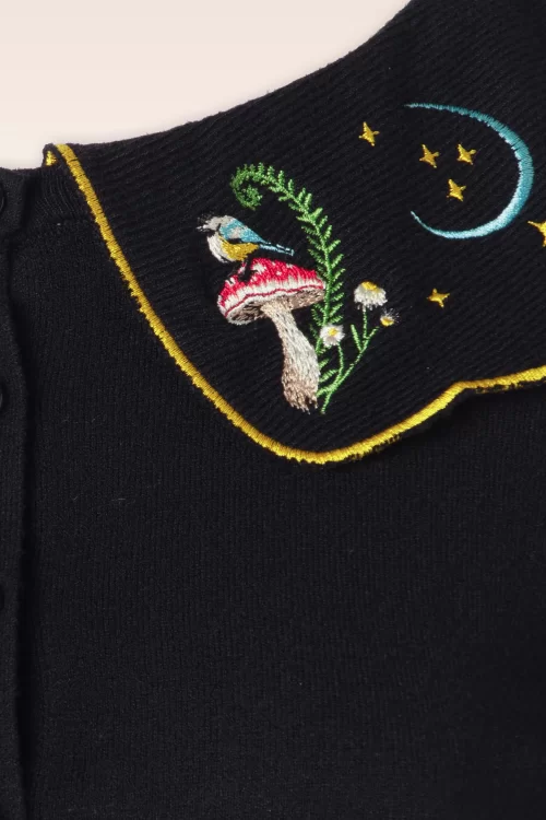 Vixen Midnight mushroom embroidery cardigan in zwart