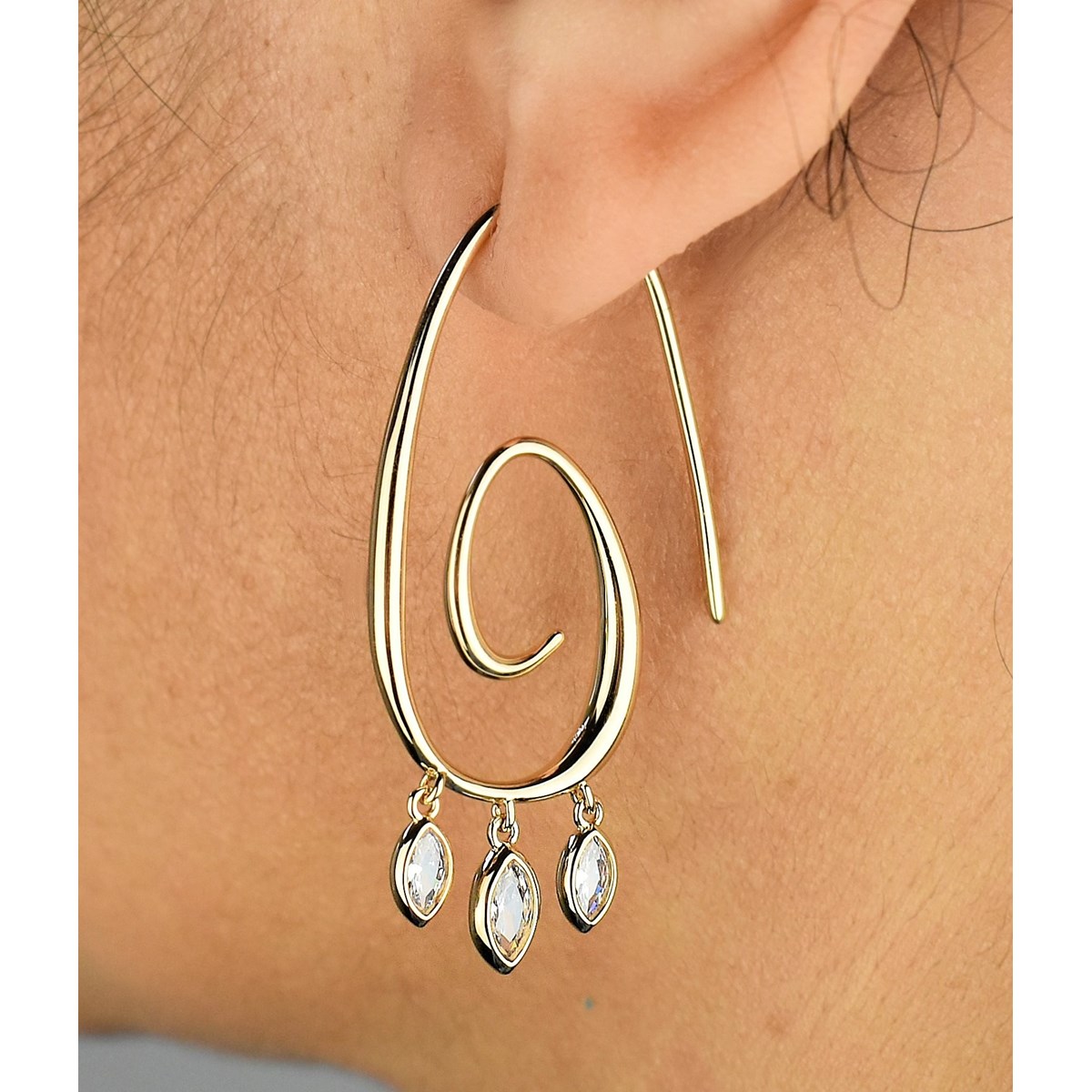 Boucles d'oreilles spirale de gouttes d'oxydes de zirconium Plaqué OR 750 3 microns