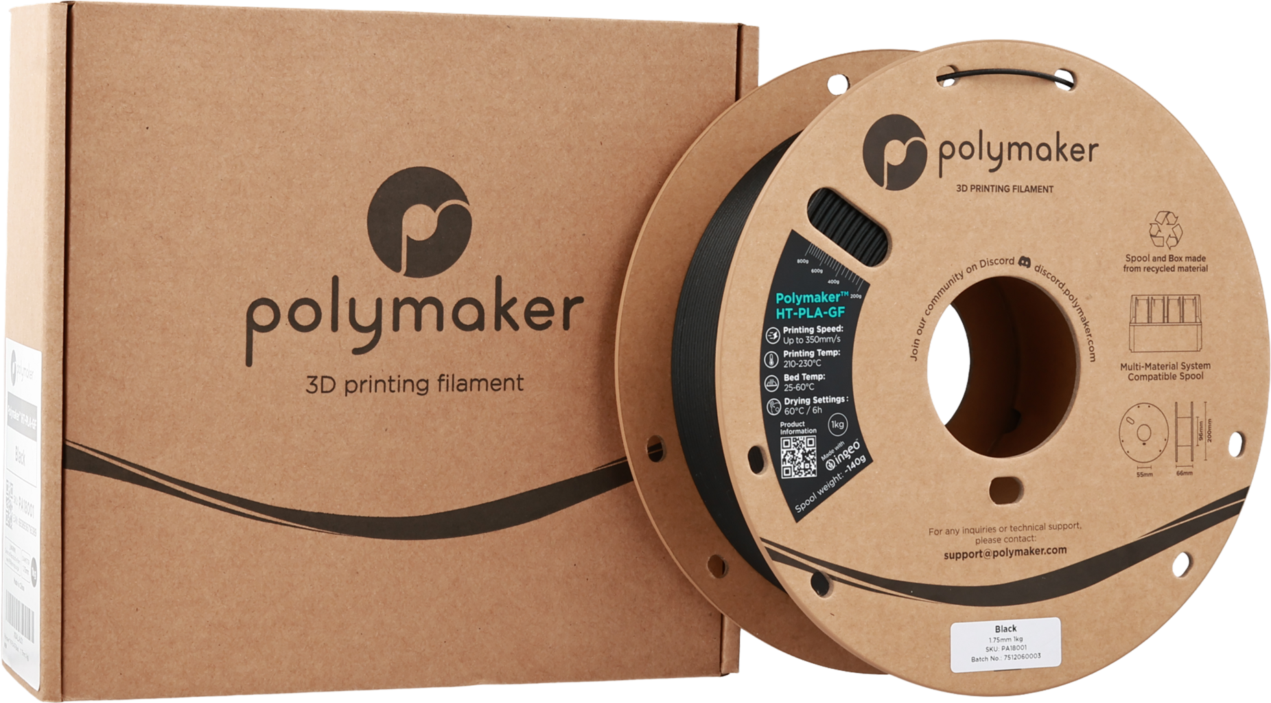 Polymaker  HT-PLA-GF Black, 1,75 mm / 1000 g    Hitzestabiles & temperaturbeständiges Hochleistungs-PLA für anspruchsvolle Anwendungen in Black