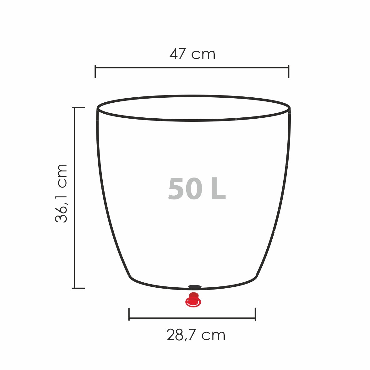 Scheurich Barceo 47, plantenbak/bloempot/plantenbak, rond, gemaakt van kunststof, kleur: Stony Black, diameter 47 cm, hoogte 36,1 cm, inhoud 50 l.