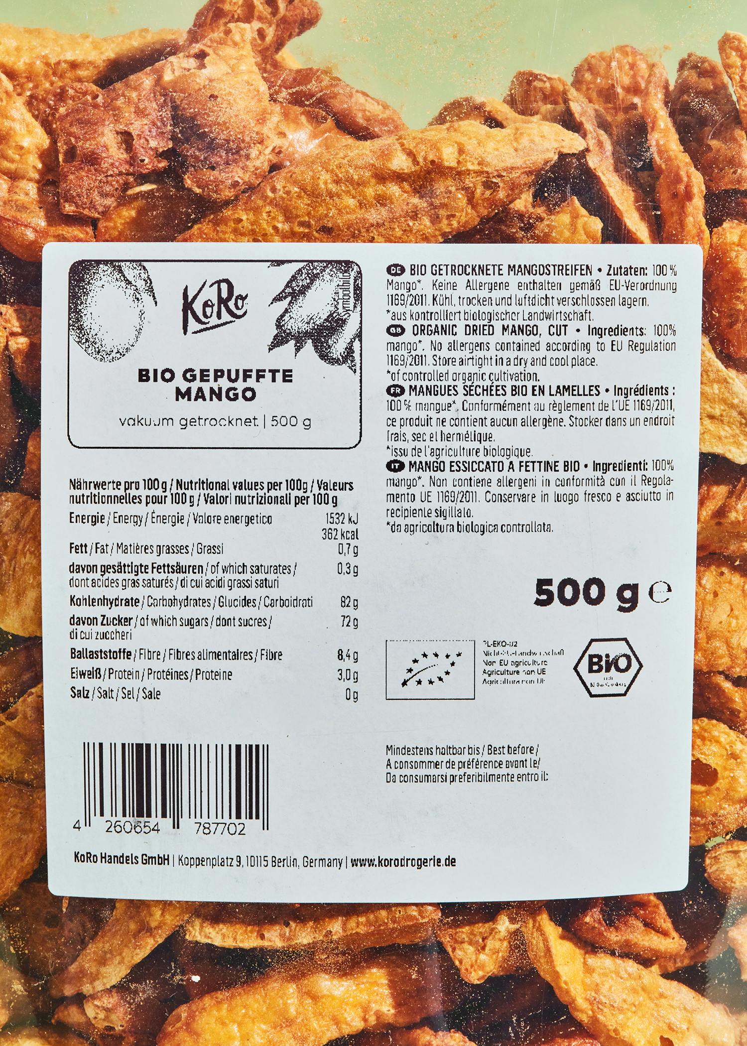 Gepuffte Bio Mango 500 g