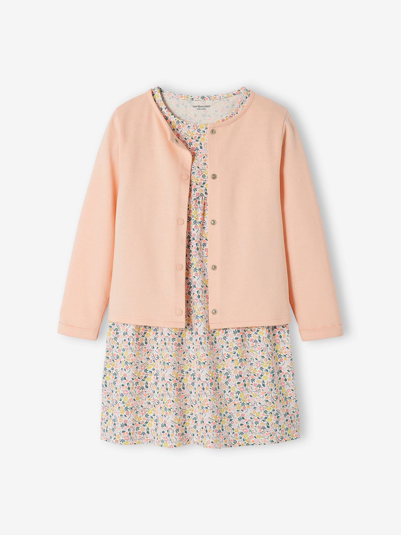 Conjunto de vestido e casaquinho infantil, azul médio liso