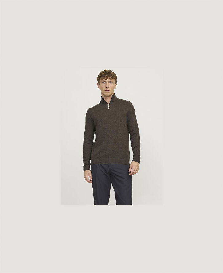 Jack & Jones JJEEMIL KNIT HALF ZIP NOOS Mulch/twist