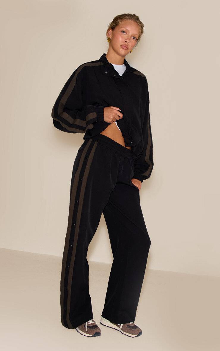 Noir Veste De Survêtement Zippée En Tricot Avec Détail Rayé