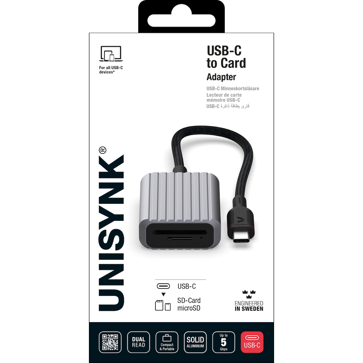 Unysink USB-C til Memory Card adapter 10382 (grå)