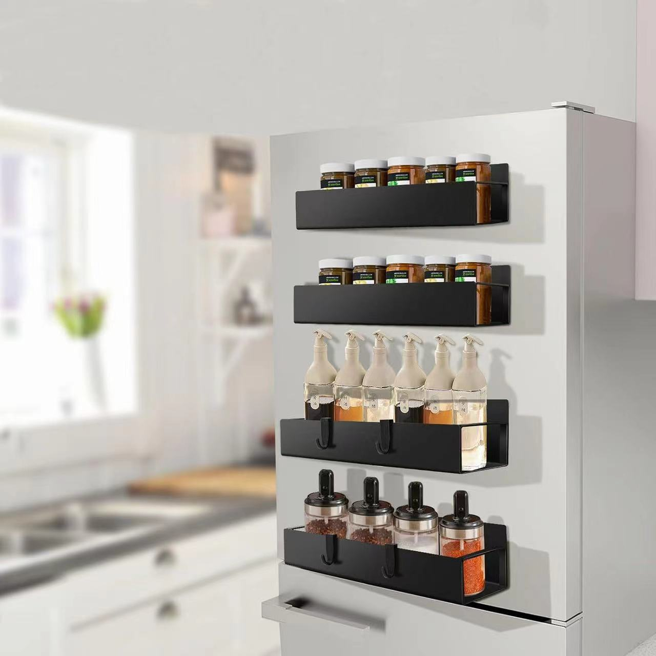 (30x9cm) Magnetische Kühlschrank Halterung Küchen Organizer für Gewürze / Lebensmittel / Dosen / Gläser - Schwarz