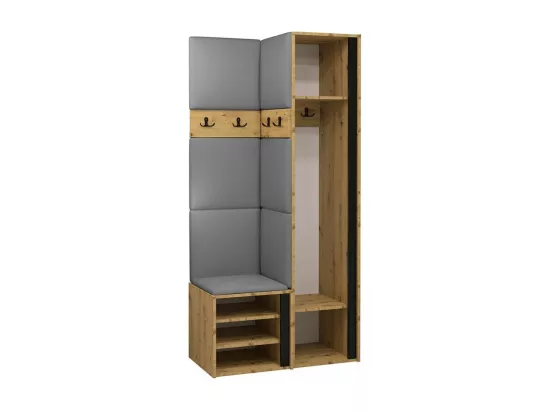 Meuble d'entrée Hartford 354, 186x82x44cm, Miroir, Chêne Artisan|Noir