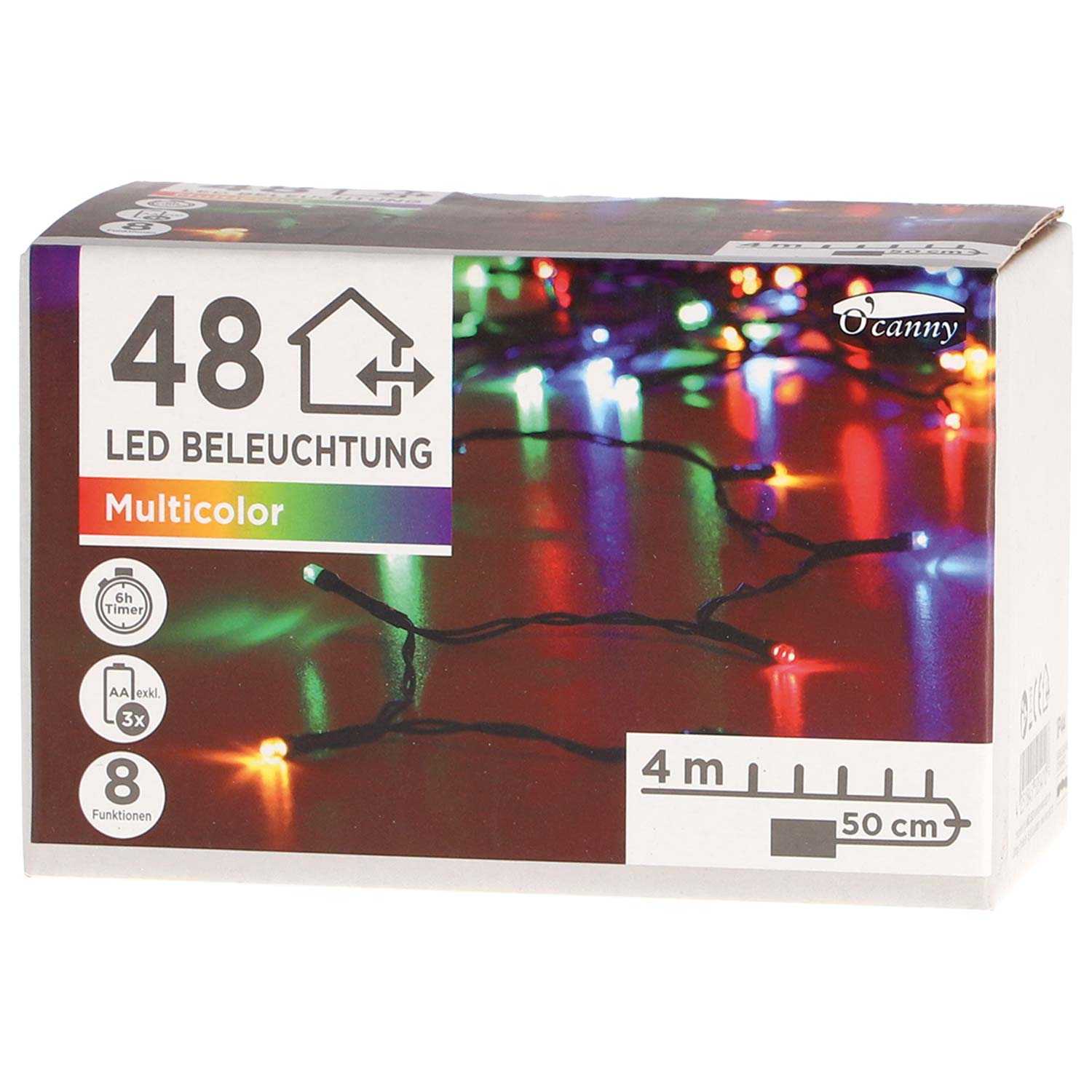 O'canny Outdoor LED-Lichterkette multicolor mit Timer & 8 Funktionen 7,60 m 48er