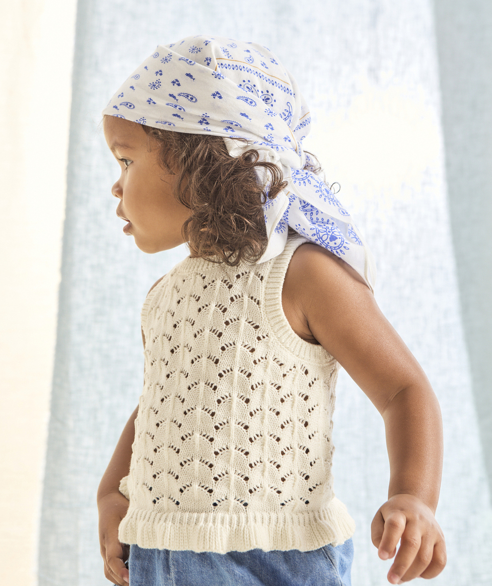 top crochet bébé fille en coton biologique écru avec volants