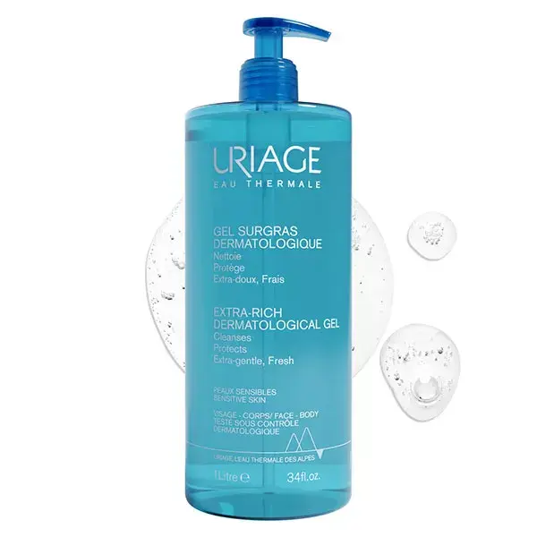 Uriage Gel de Limpeza Corporal Dermatológico Suave Ultranutritivo, Sem Sabão, para Pele Sensível, 1L