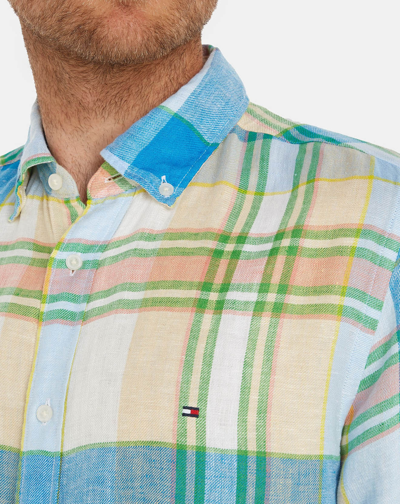 Tommy Hilfiger Chemise droite 100% Lin à carreaux multicolore