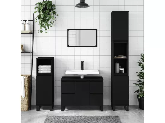 Armoire de salle de bain noir 80x33x60 cm bois d'ingénierie