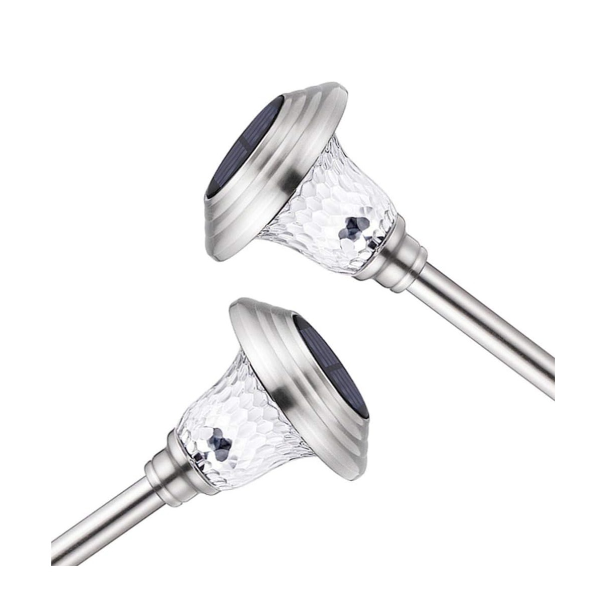 (2er Set) Ø115x440mm Edelstahl LED Solar Lampe Outdoor Gartenleuchte Wegbeleuchtung IP44 - Silber / Warmweiss