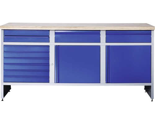 Industriële werkbank B 6.0, 1770 x 880 x 700 mm, 2 deuren, 10 laden, grijs/blauw