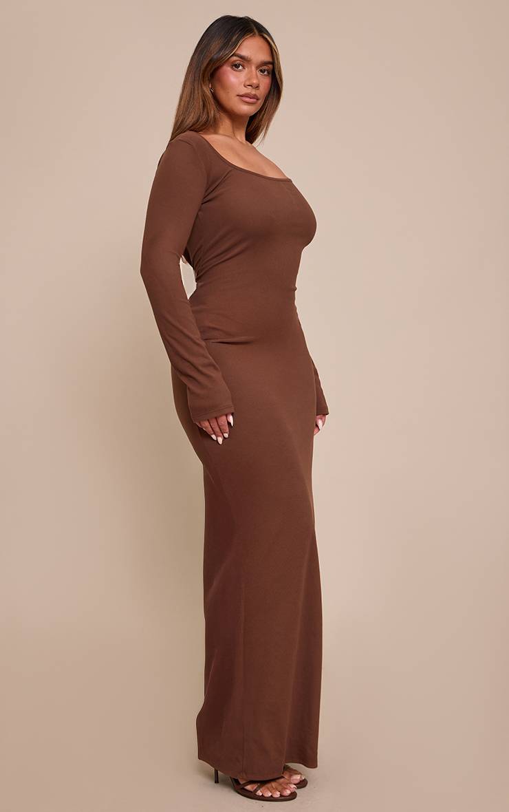 Chocolat Robe Maxi Moulante Col Carré Toucher Doux Shape