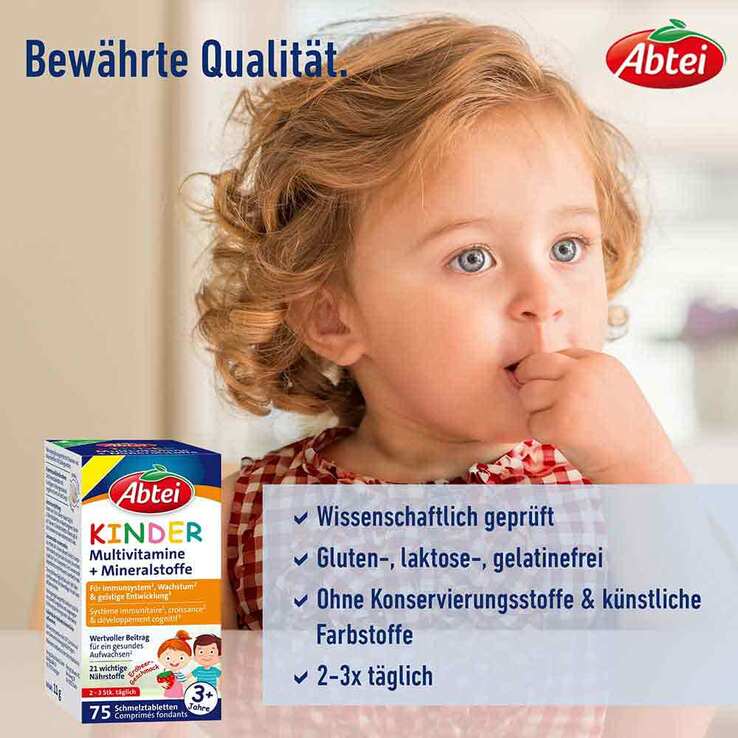 Abtei Kinder Multivitamin + Mineralst.DACH Schmelztab., 75 St