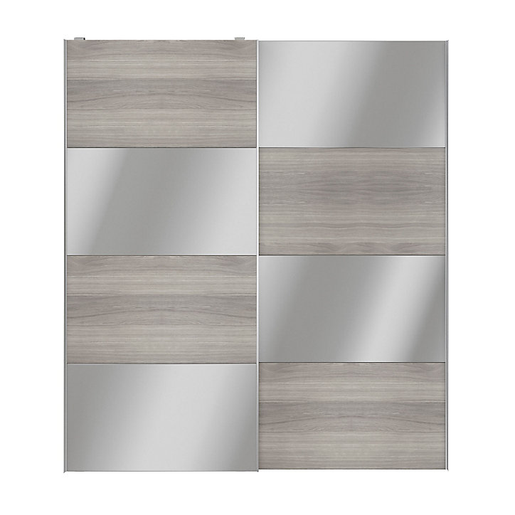 Portes de placard coulissantes 2 vantaux panneaux effet chêne grisé et miroir GoodHome Atomia H. 225 x L. 200 x ép. 5,5 cm